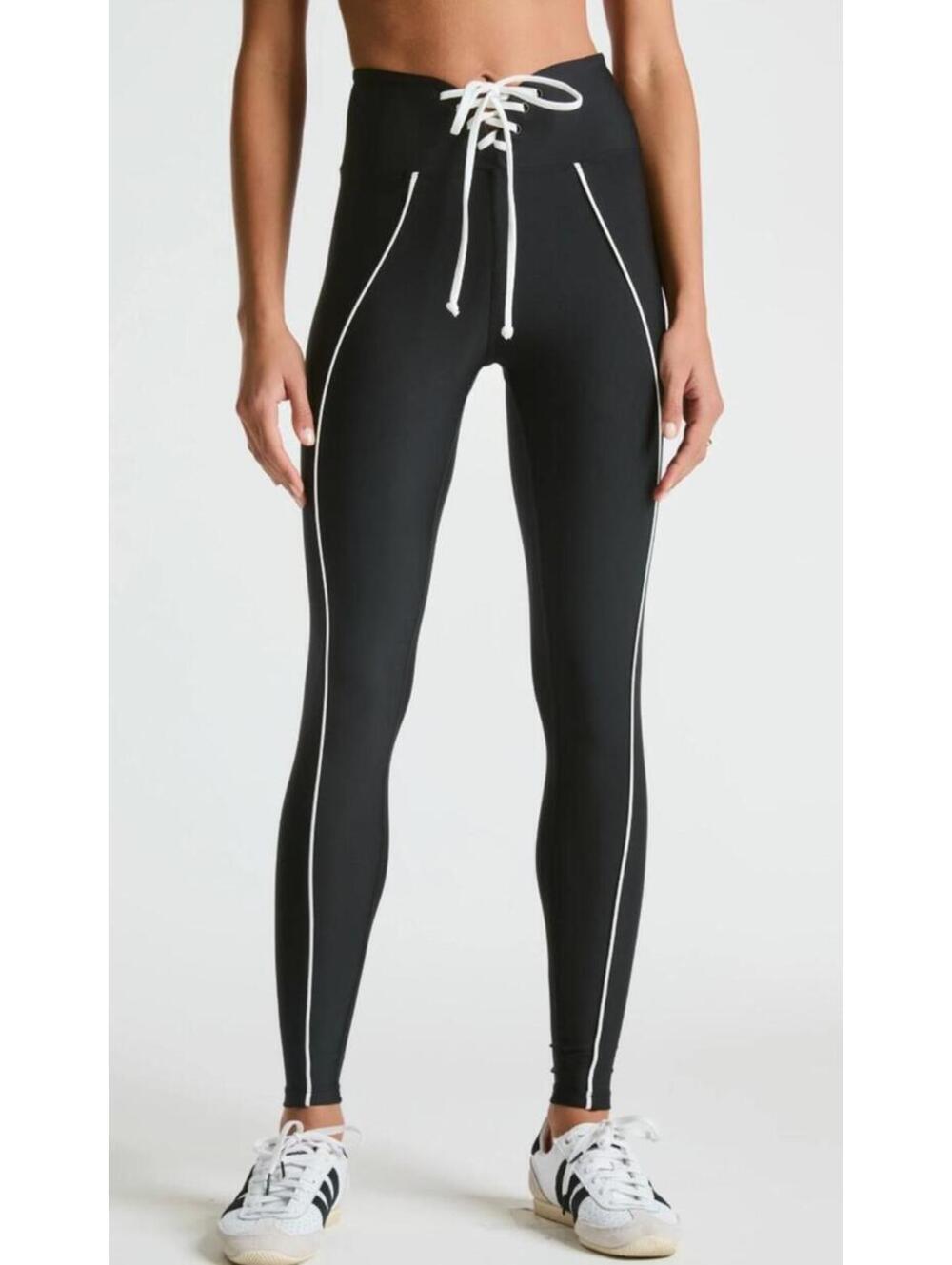Year of Ours Field black Lace up legging with white trim L